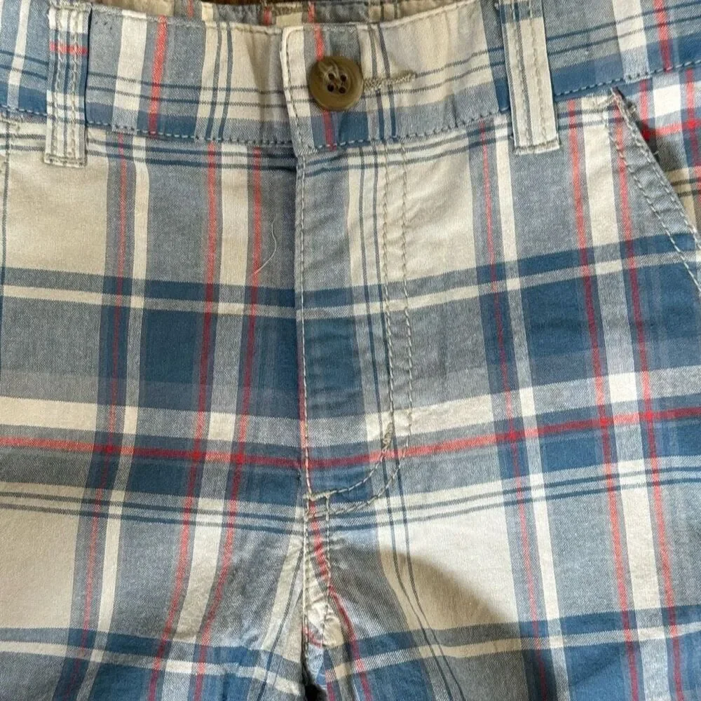 Boy Blue Plaid Casual Button Adjustable Shorts 100% Cotton Spring Summer Attire
